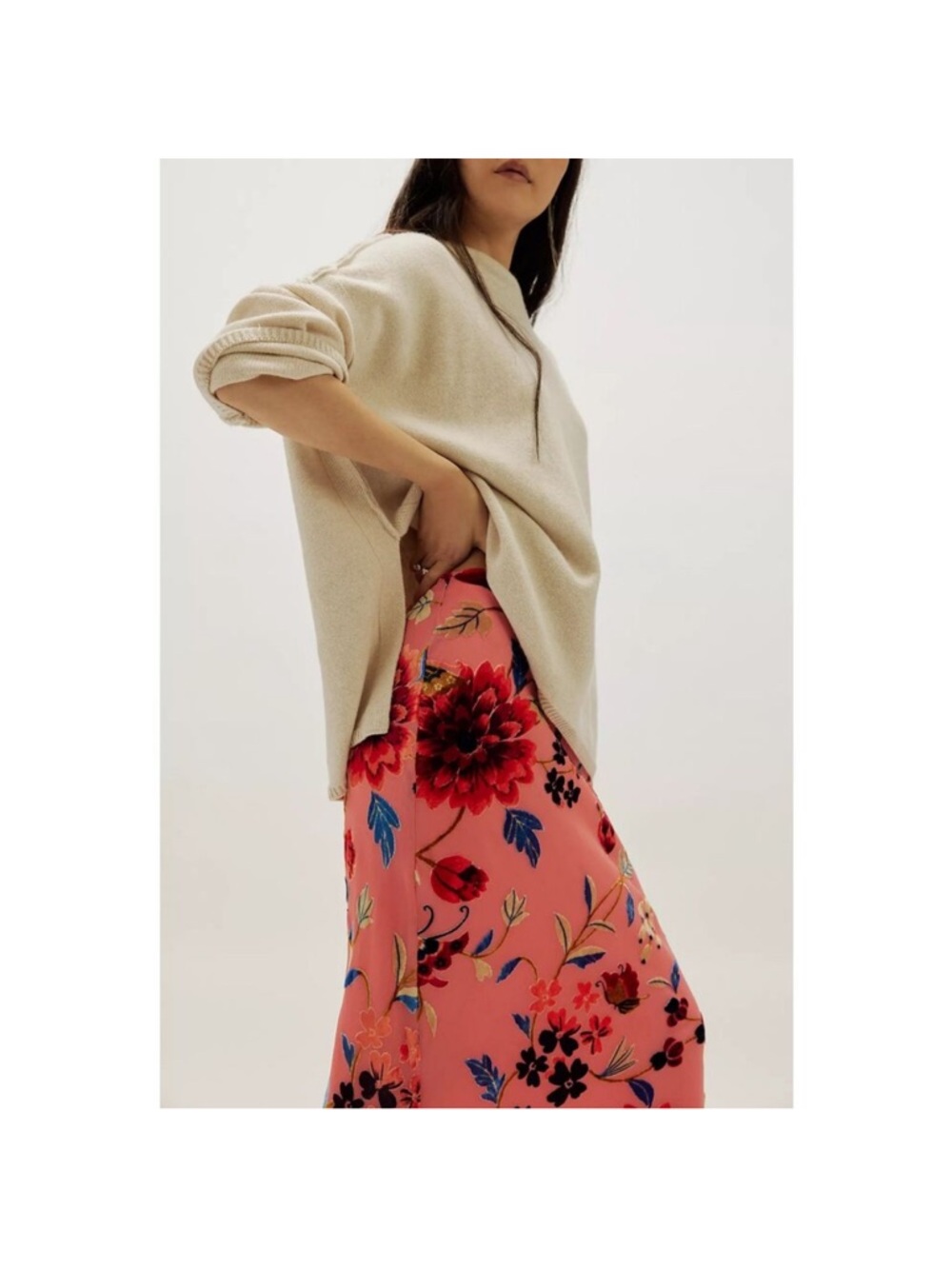 Free People Coral Pink Floral Maxi Skirt